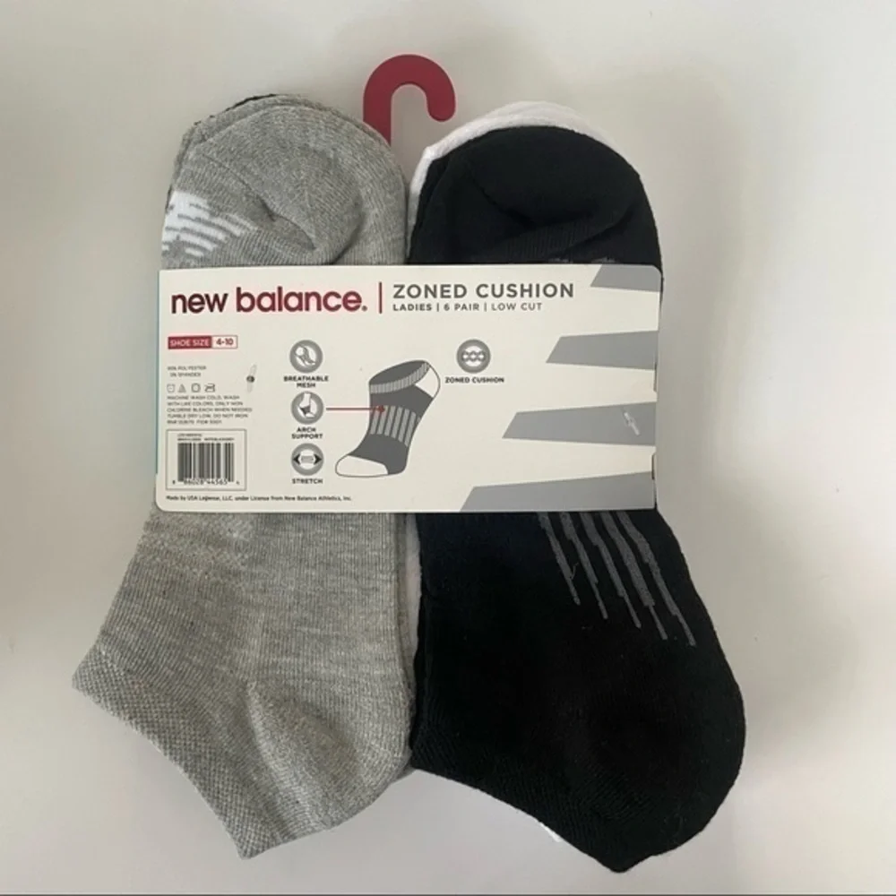 New Balance women’s low cut socks white black gray 6 pack size 4-10